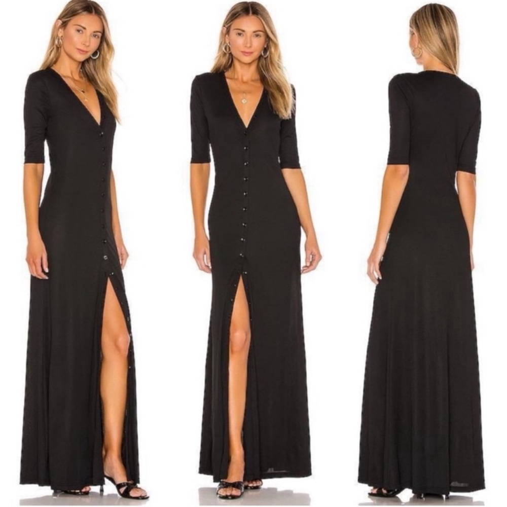 L’Academie Esperanza Maxi Dress in Black Ribbed Knit Small